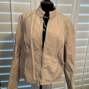 Leather cream colored bomber jacket